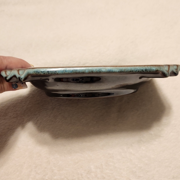 Mid-Century Modern Drip Glaze Ceramic Ashtray Blue and Brown 7 1/8" across - Picture 5 of 15